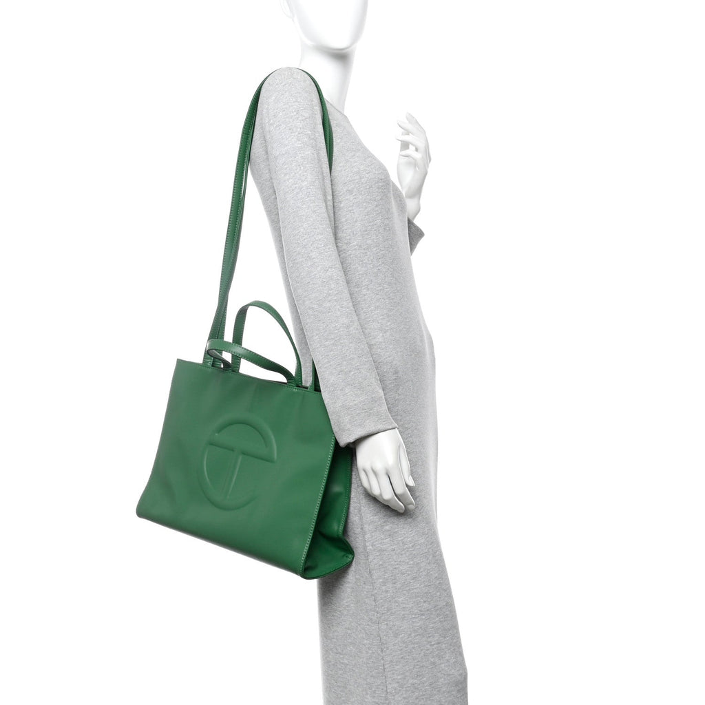 Vegan Leather Medium Shopping Bag Greenscreen