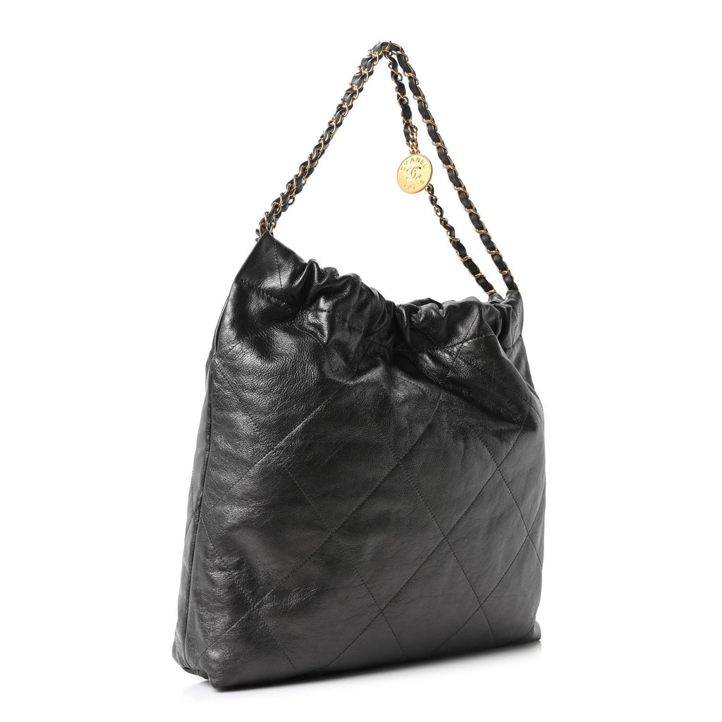 Shiny Calfskin Quilted Chanel 22 Dark Grey