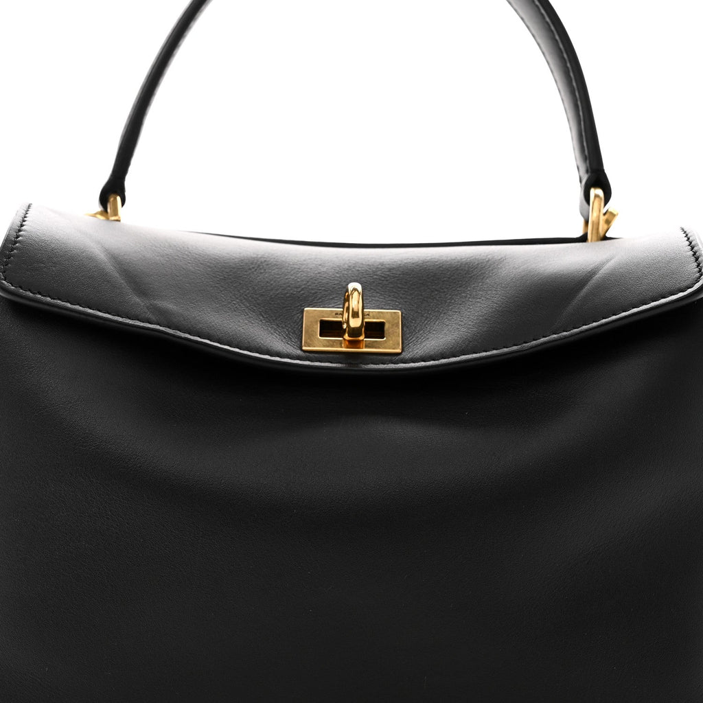 Natural Smooth Calfskin Mini Rodeo Top Handle Handbag Black