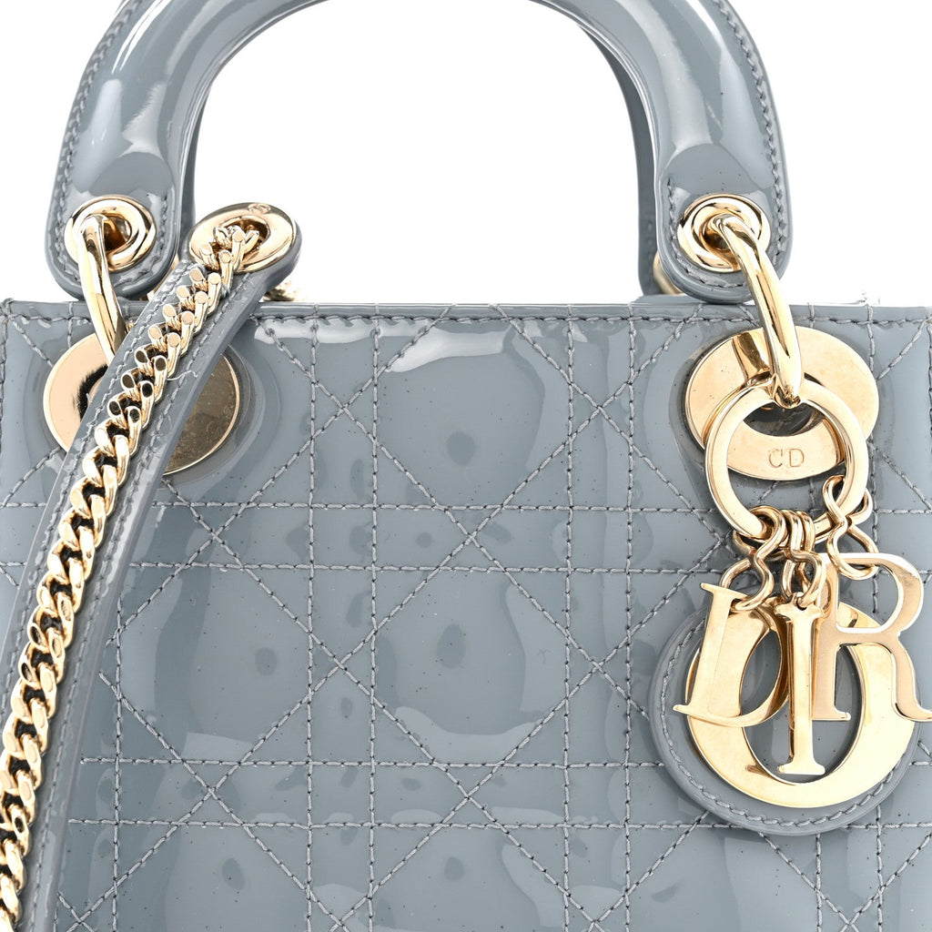 Patent Cannage Mini Lady Dior Grey Stone