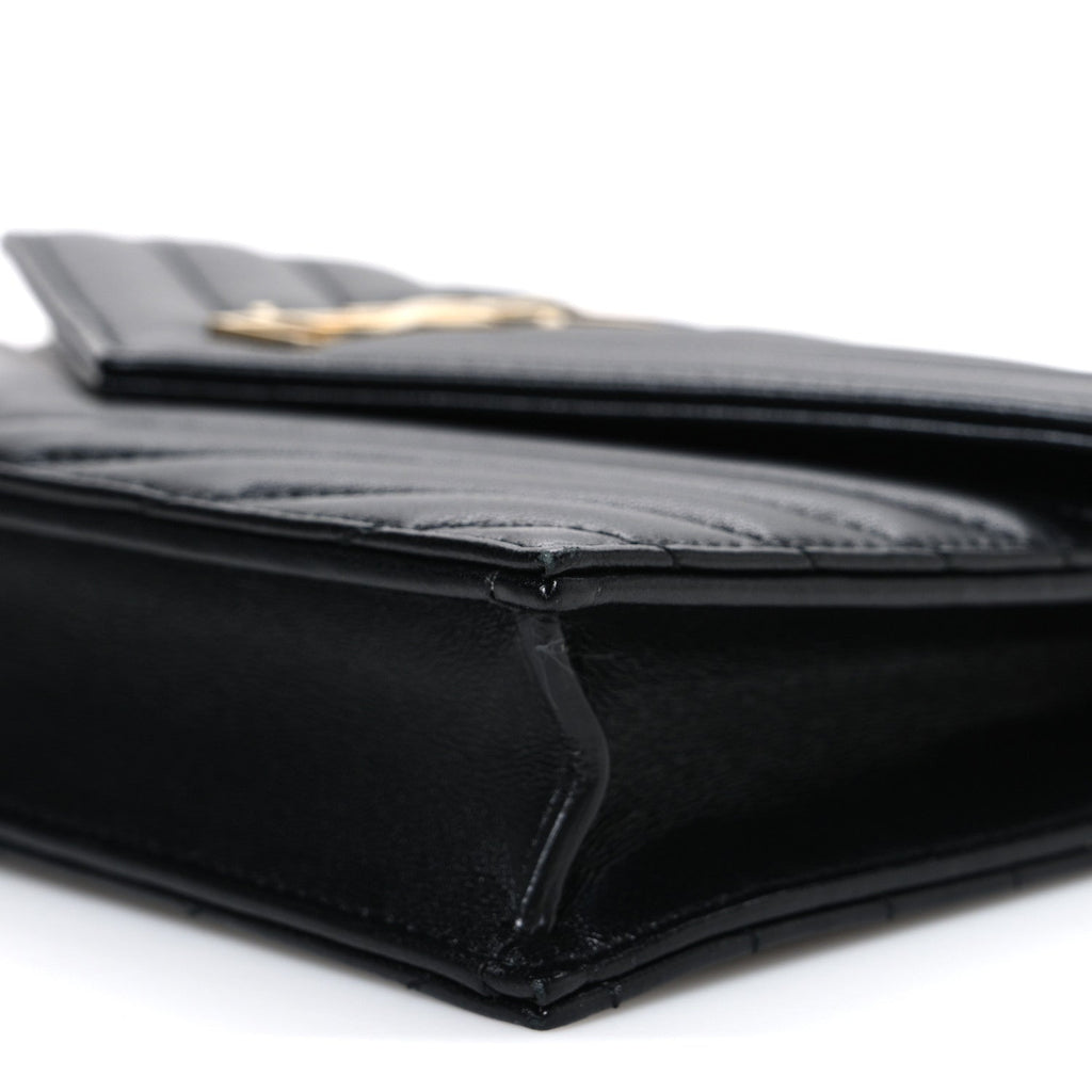 Lambskin Matelasse Chevron Monogram Envelope Chain Wallet Black