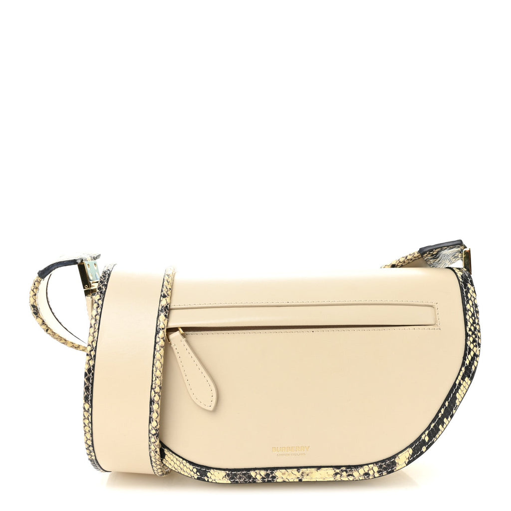 Calfskin Snakeskin Small Olympia Shoulder Bag Pale Biscuit