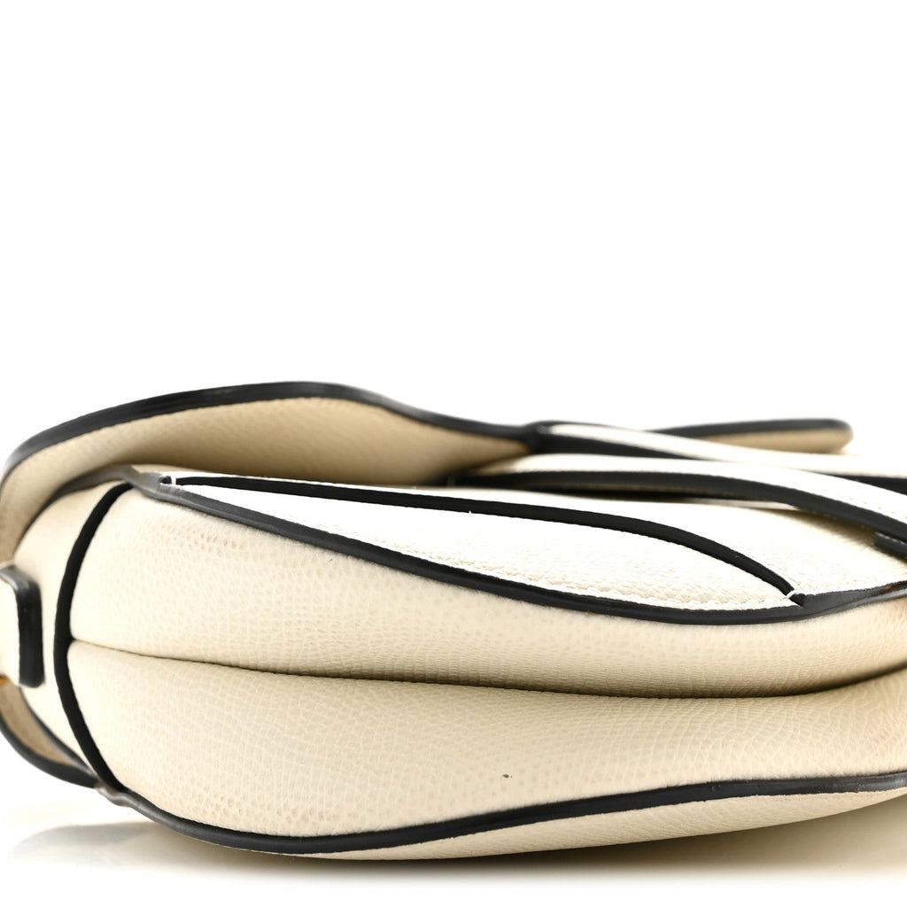 Grained Calfskin Mini Saddle Bag White