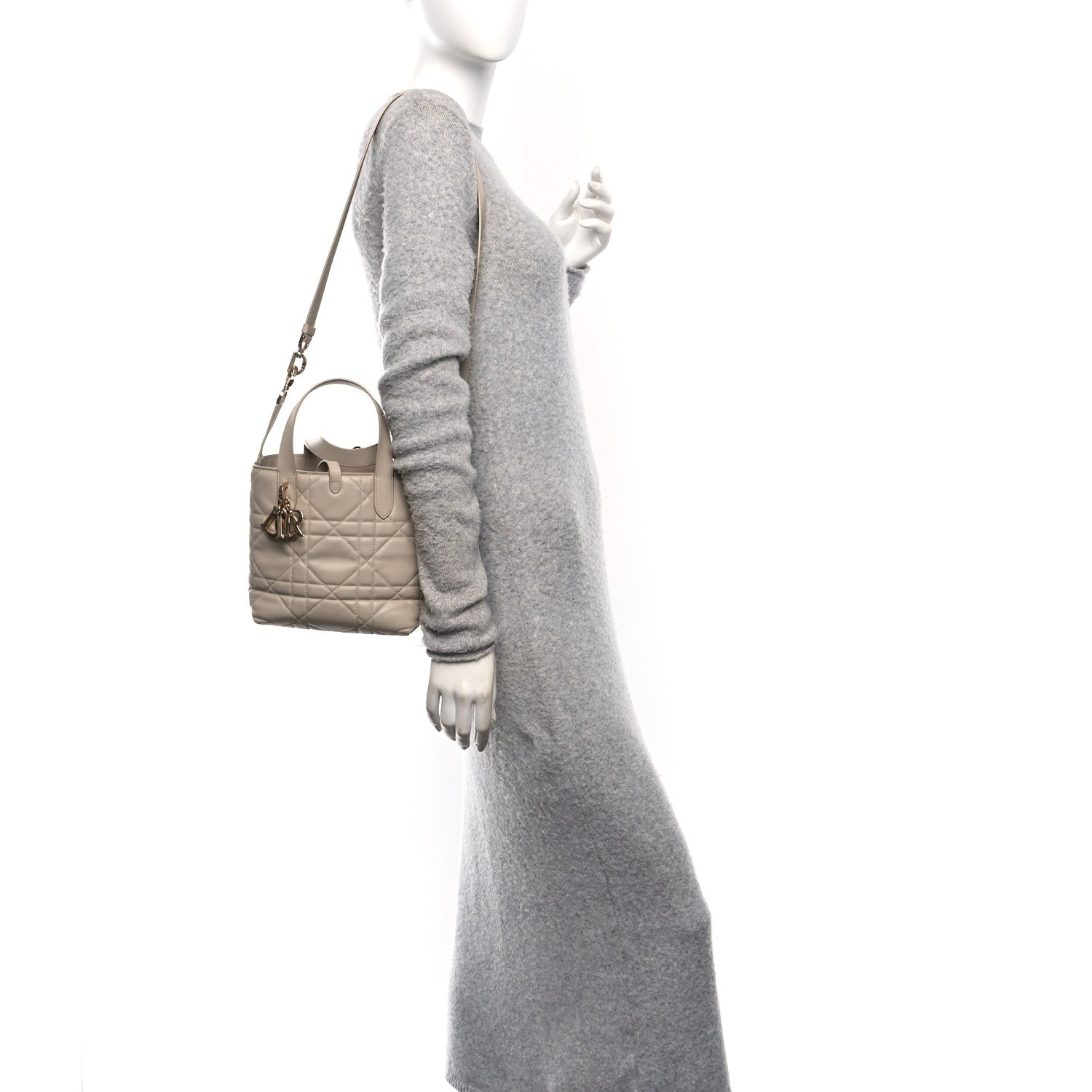 Calfskin Macrocannage Small Toujours Vertical Tote Powder Beige