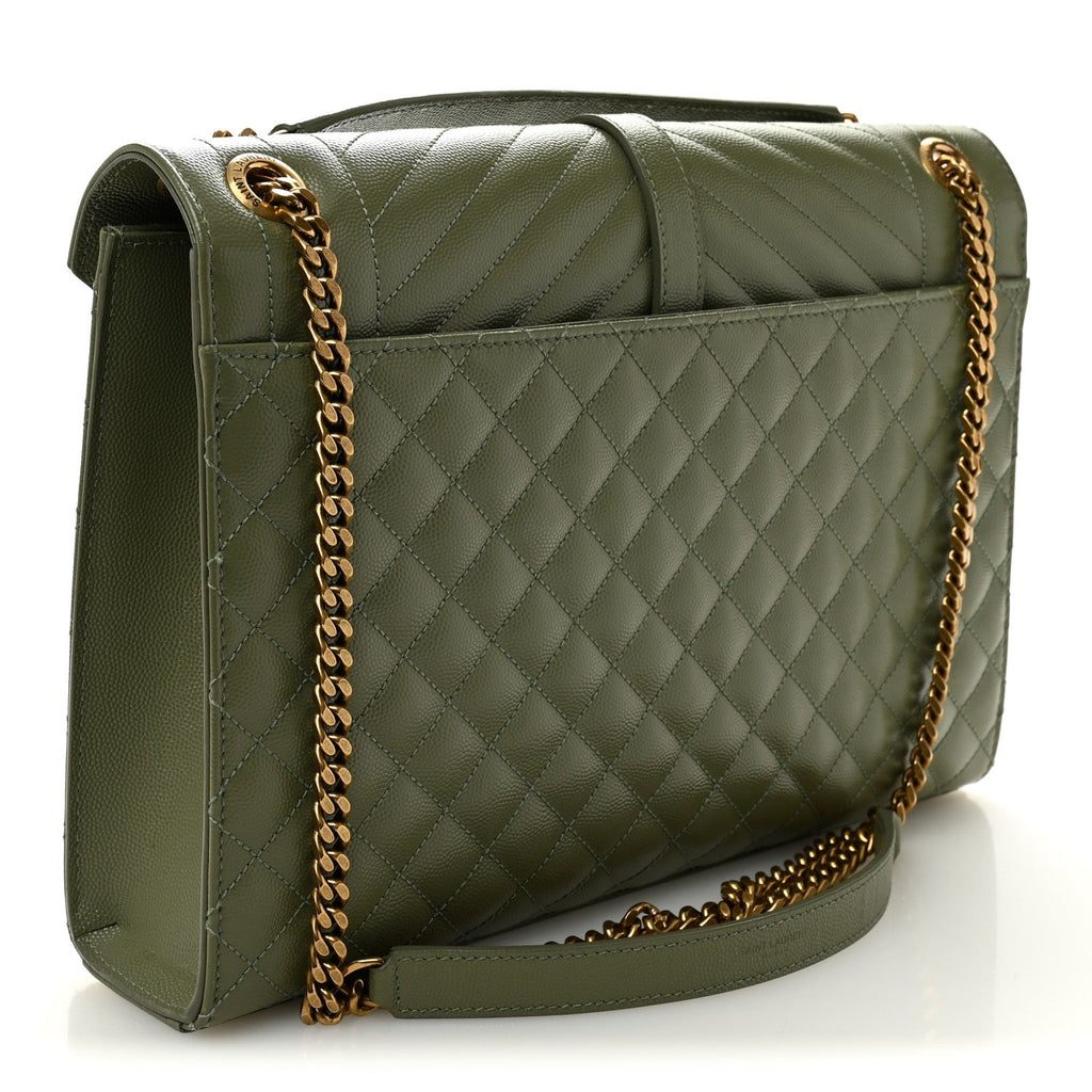Grain De Poudre Textured Mixed Matelasse Large Triquilt Monogram Satchel Light Sage