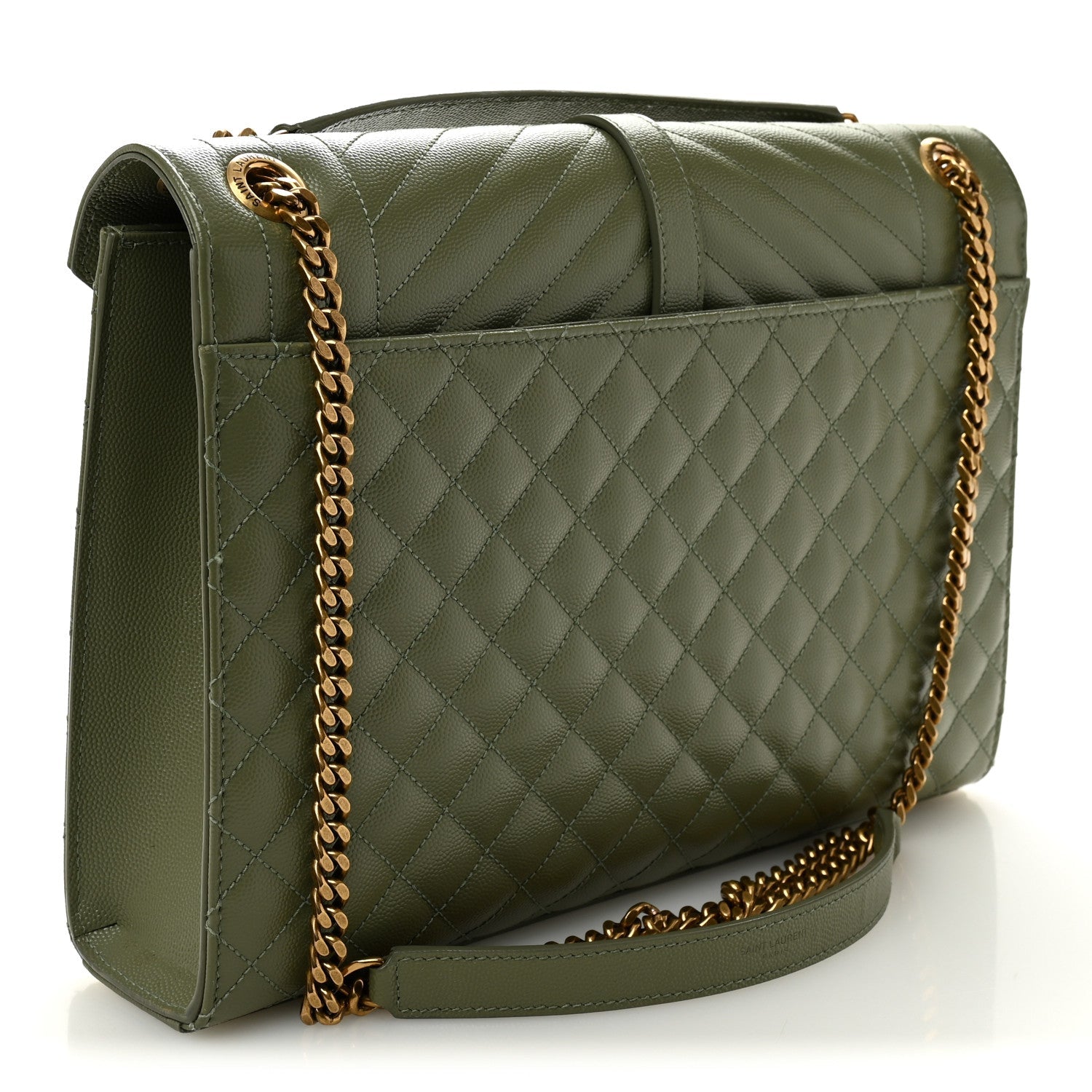 Grain De Poudre Textured Mixed Matelasse Large Triquilt Monogram Satchel Light Sage