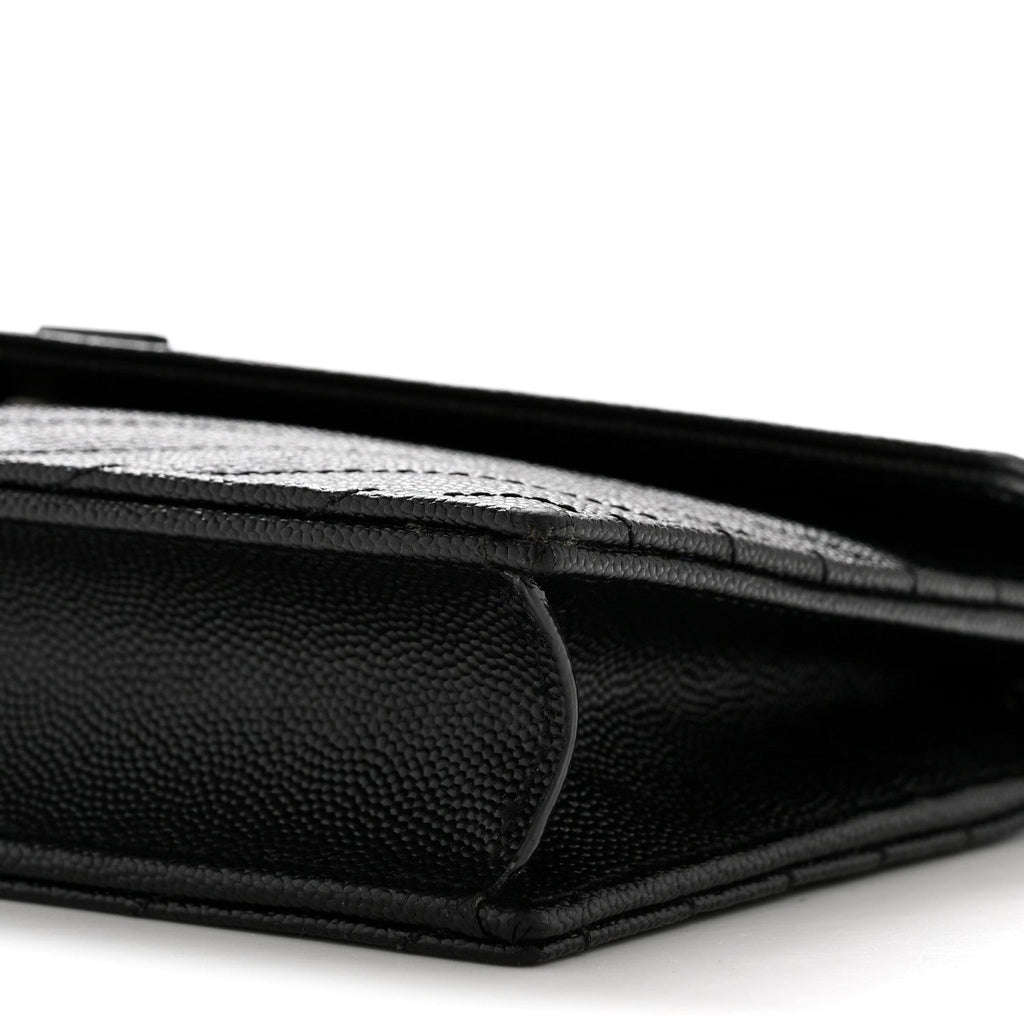 Grain De Poudre Matelasse Chevron Monogram Monochrome Envelope Chain Wallet Black