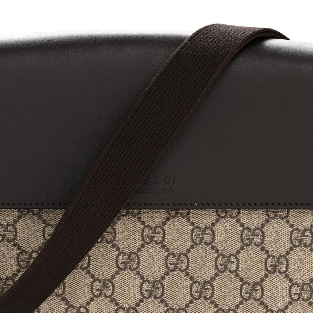 GG Supreme Monogram Selleria Calfskin Small Satchel Messenger Bag Beige Ebony Cocoa Dark Chocolate
