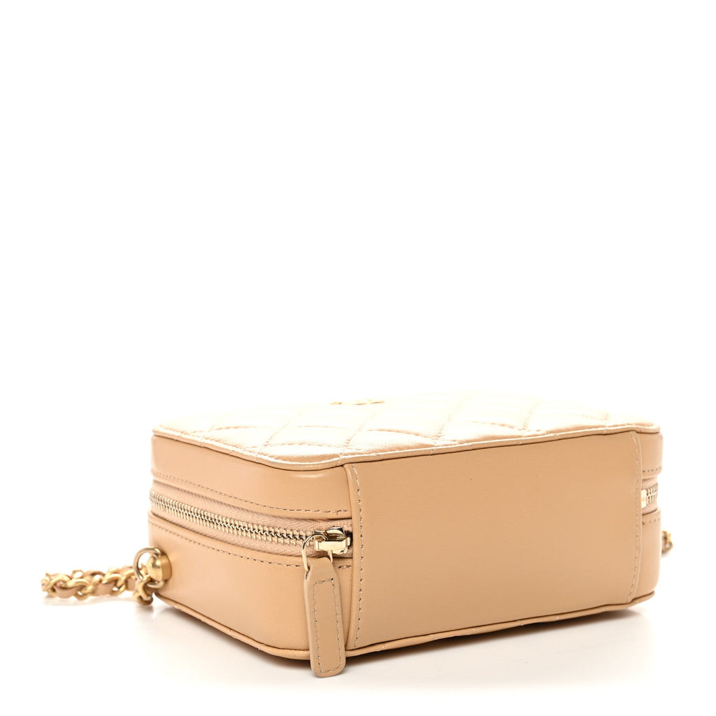 Lambskin Quilted CC Pearl Crush Camera Case Beige