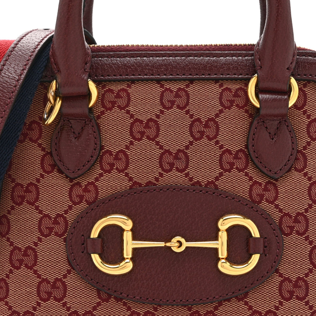 Monogram Textured Dollar Calfskin Mini Horsebit 1955 Top Handle Bag Sahara Rubino Chardonnay