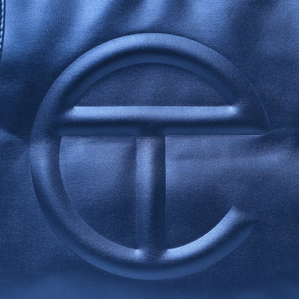 Metallic Vegan Leather Medium Shopping Bag Cobalt