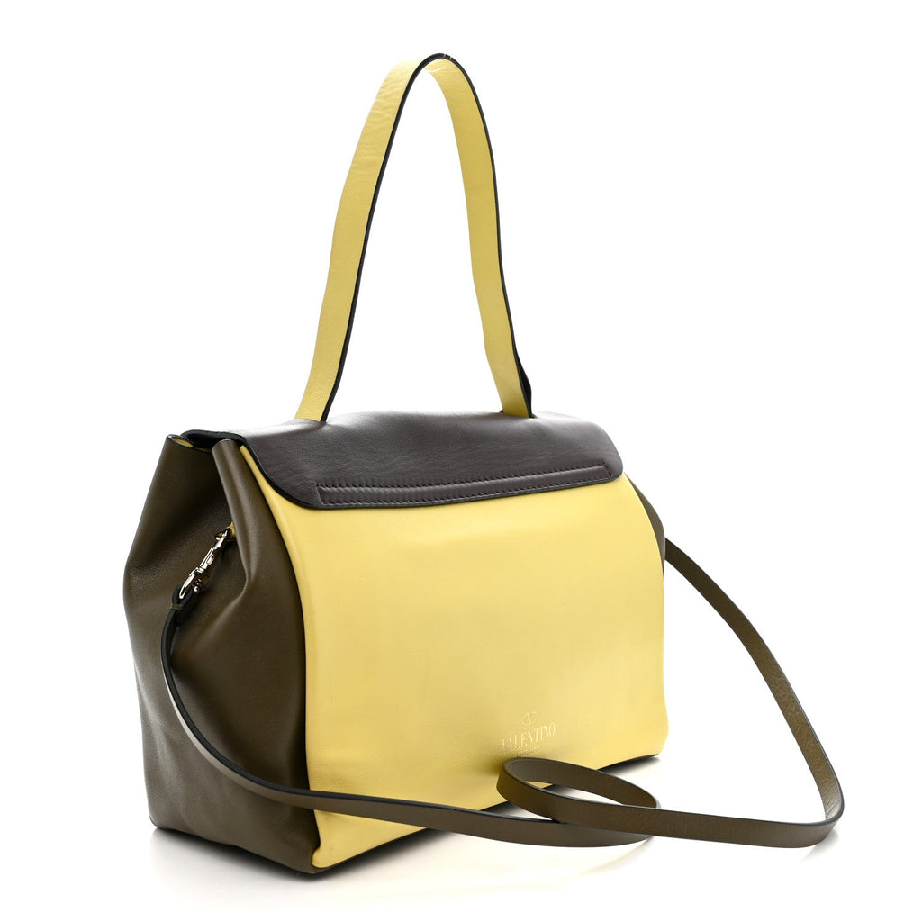 Calfskin Colorblock Mime Single Handle Bag Cream Burgundy Multicolor