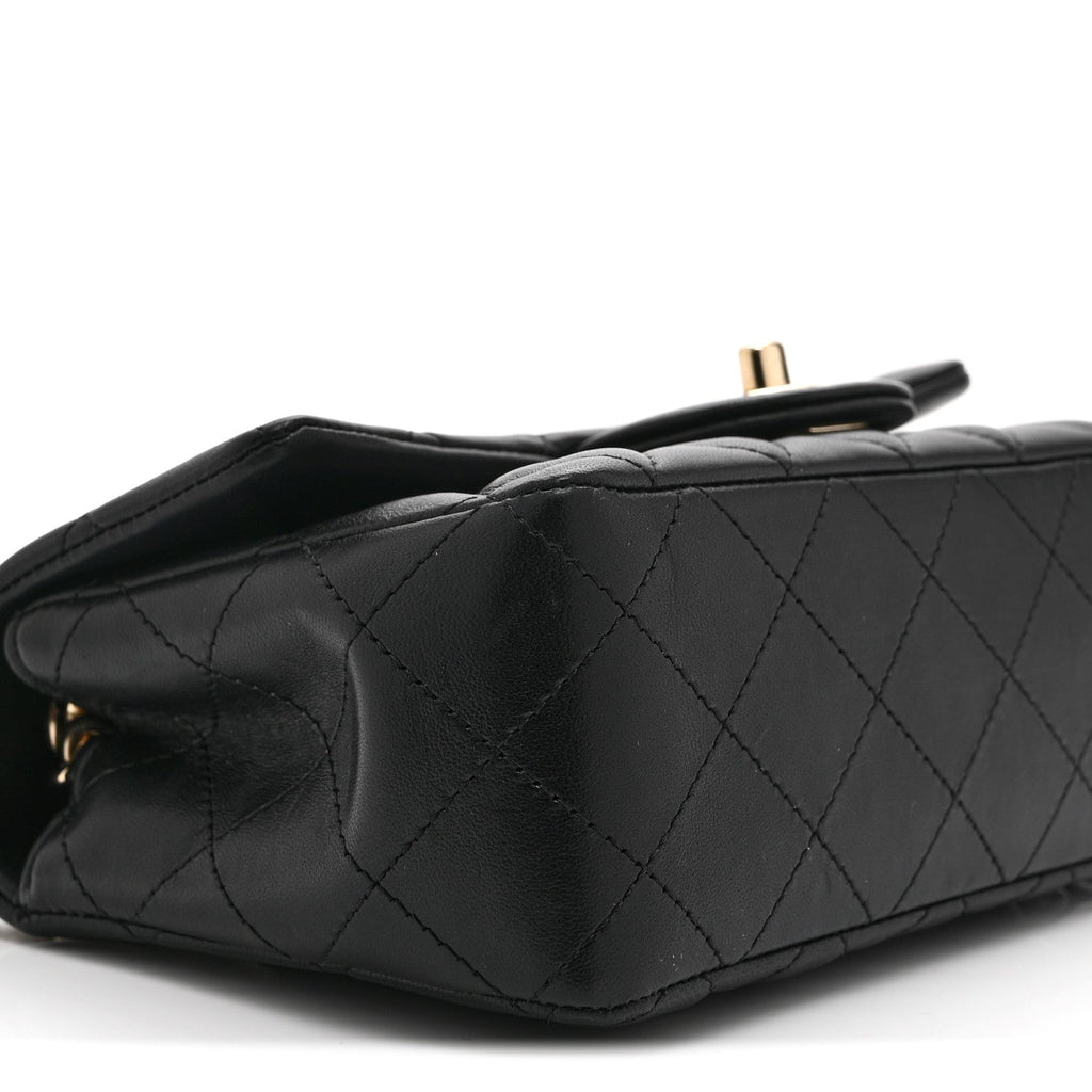 Lambskin Quilted Mini Coco Charms Rectangular Flap Black