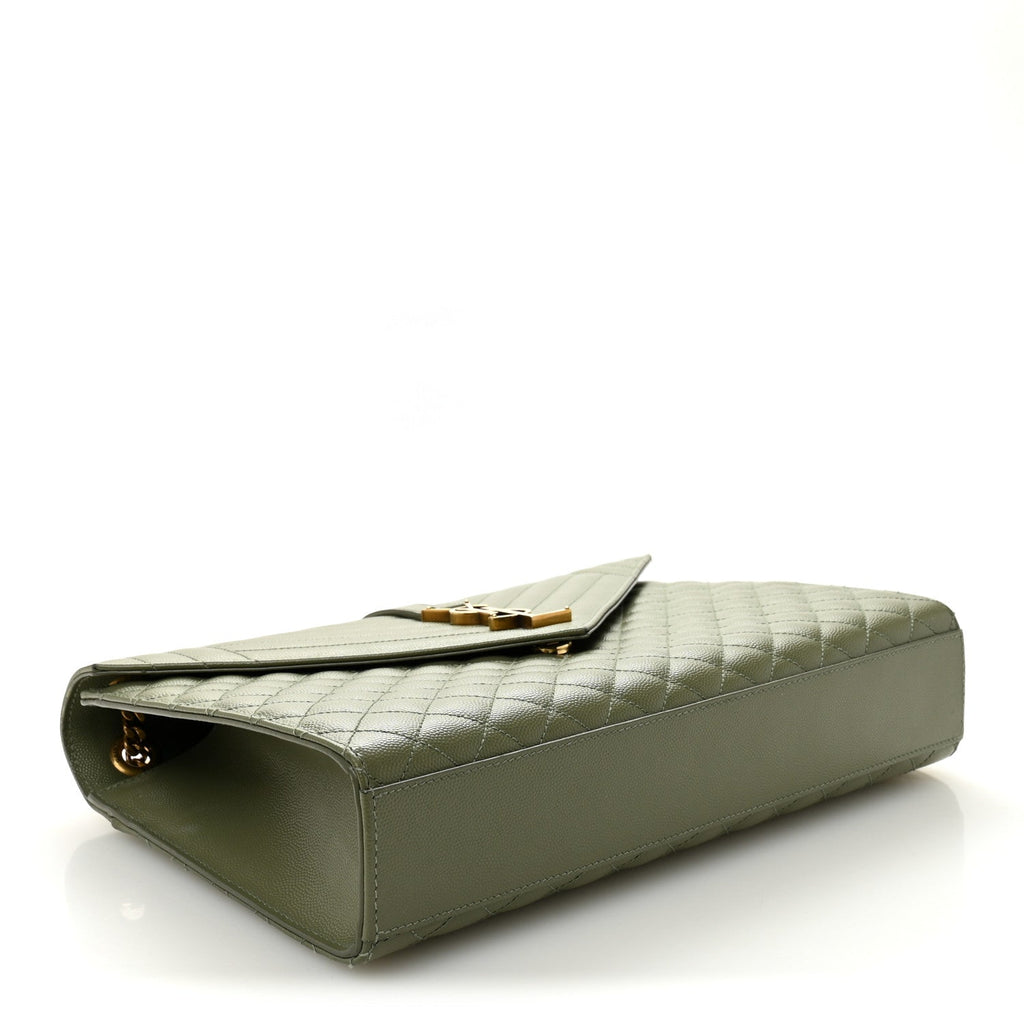 Grain De Poudre Textured Mixed Matelasse Large Triquilt Monogram Satchel Light Sage