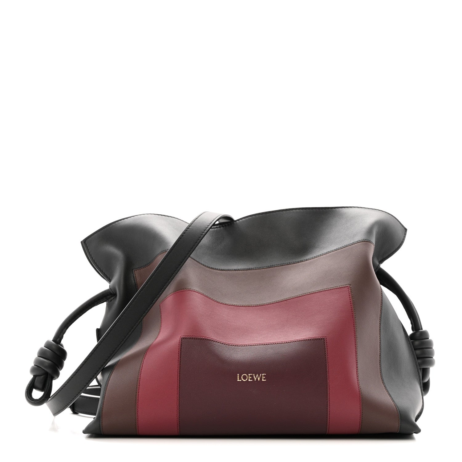 X ALBERS Nappa Calfskin Medium Flamenco Knot Clutch Black Burgundy
