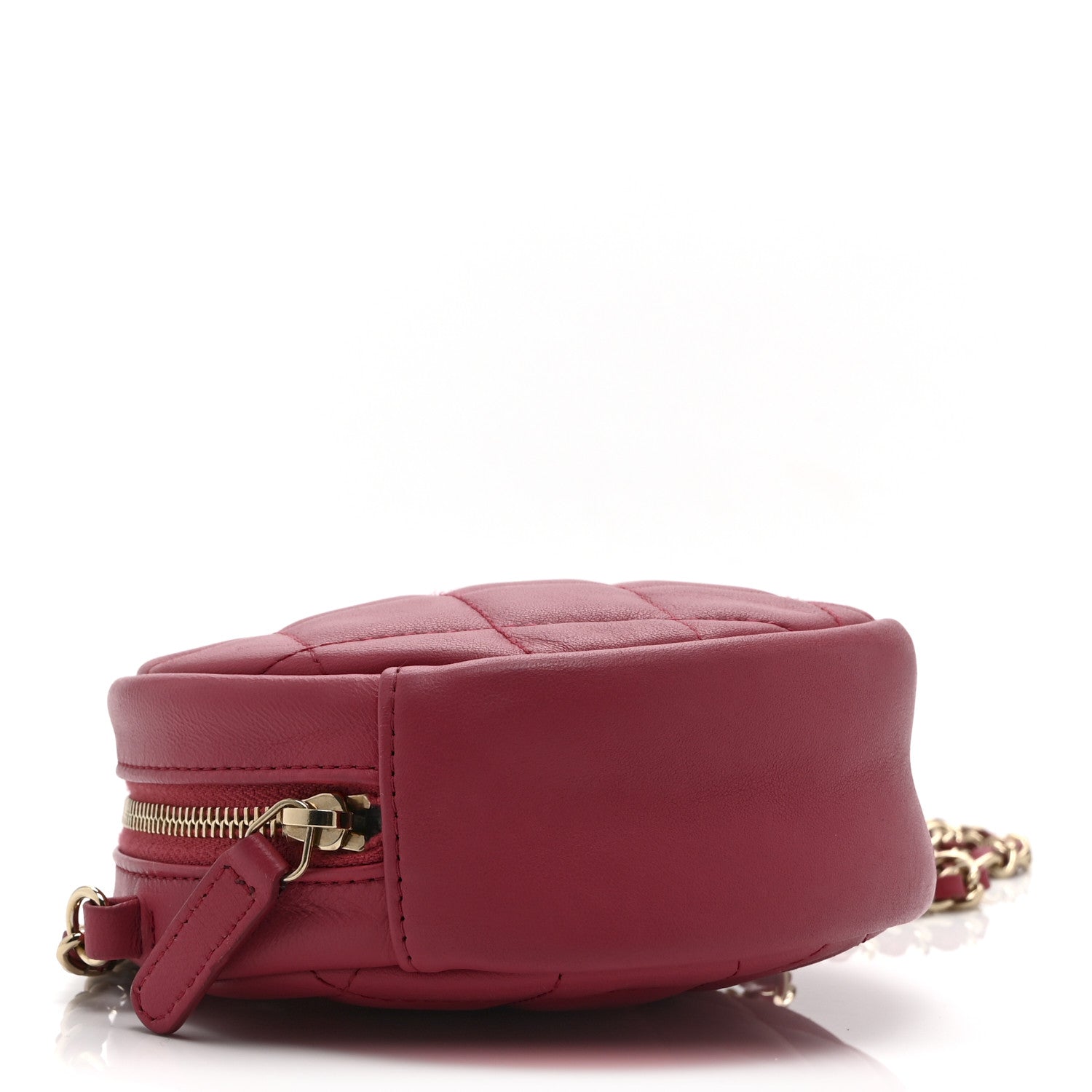 Lambskin Quilted Round Clutch With Chain Pink