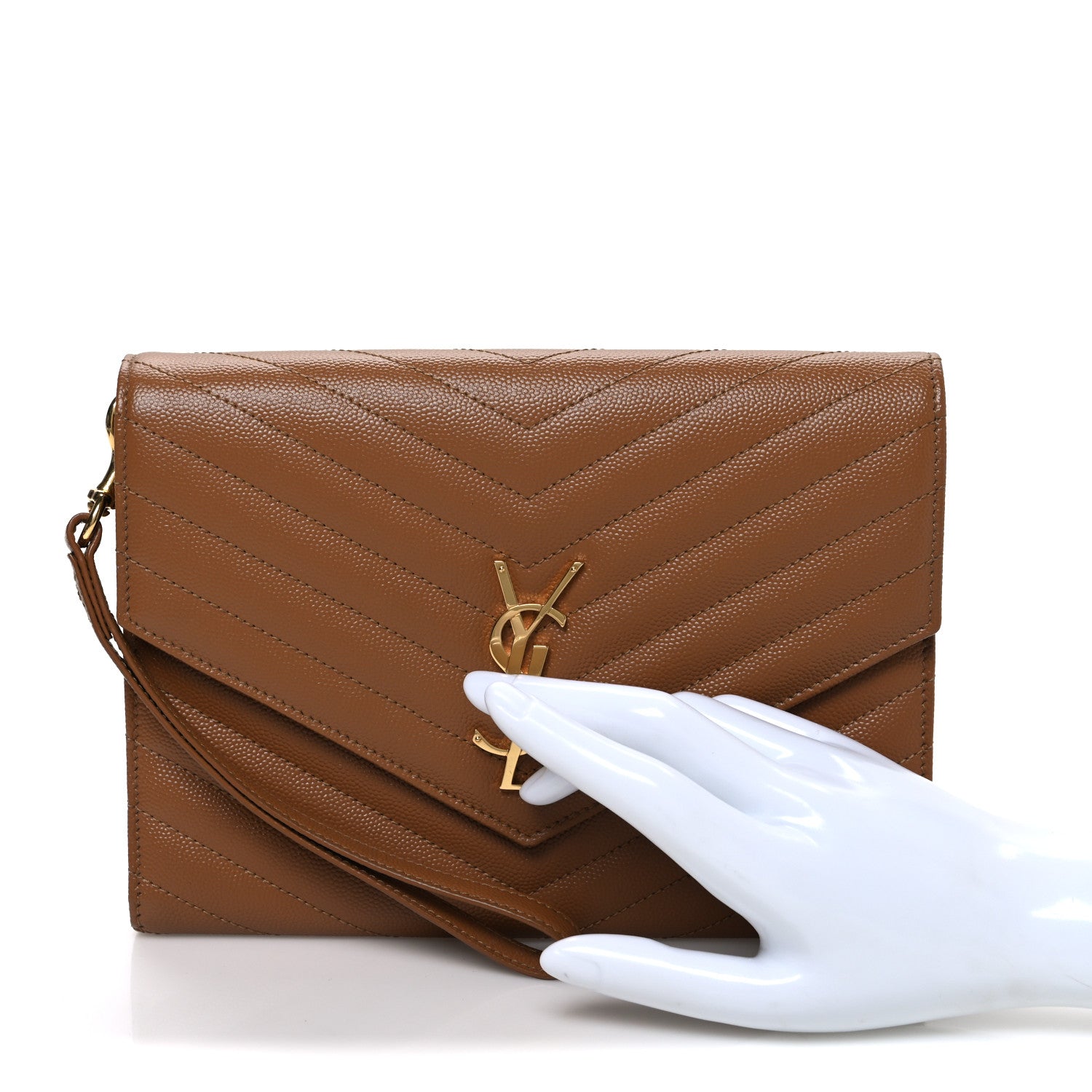 Grain De Poudre Matelasse Chevron Monogram Cassandre Flap Pouch Natural Dark