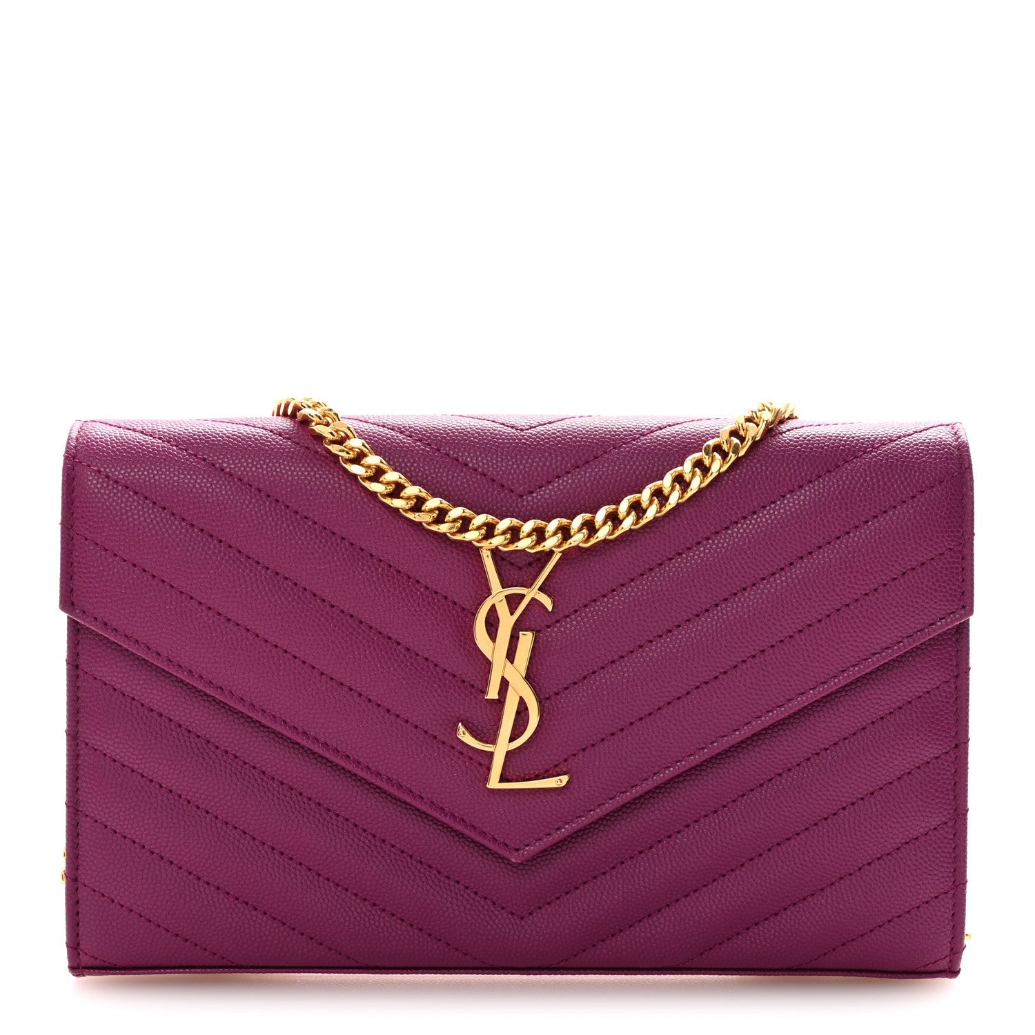 Grain De Poudre Matelasse Chevron Monogram Chain Wallet Dark Grape