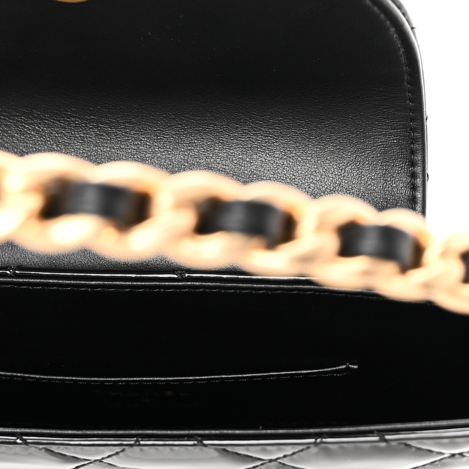 Patent Calfskin Quilted Chain Hoop Bag Black