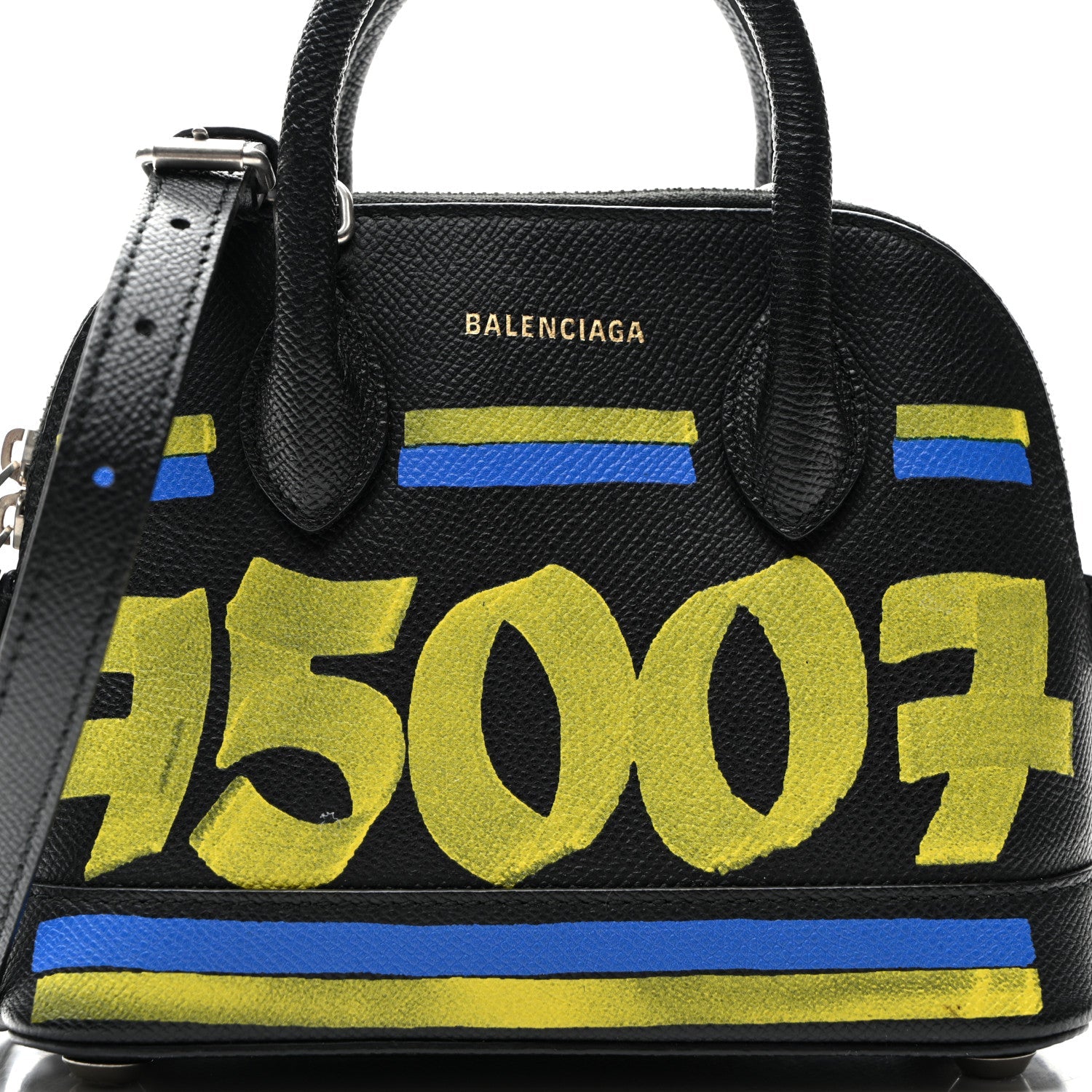 Signature Grained Calfskin Car Tag Print XXS Ville Top Handle Bag Black TBC