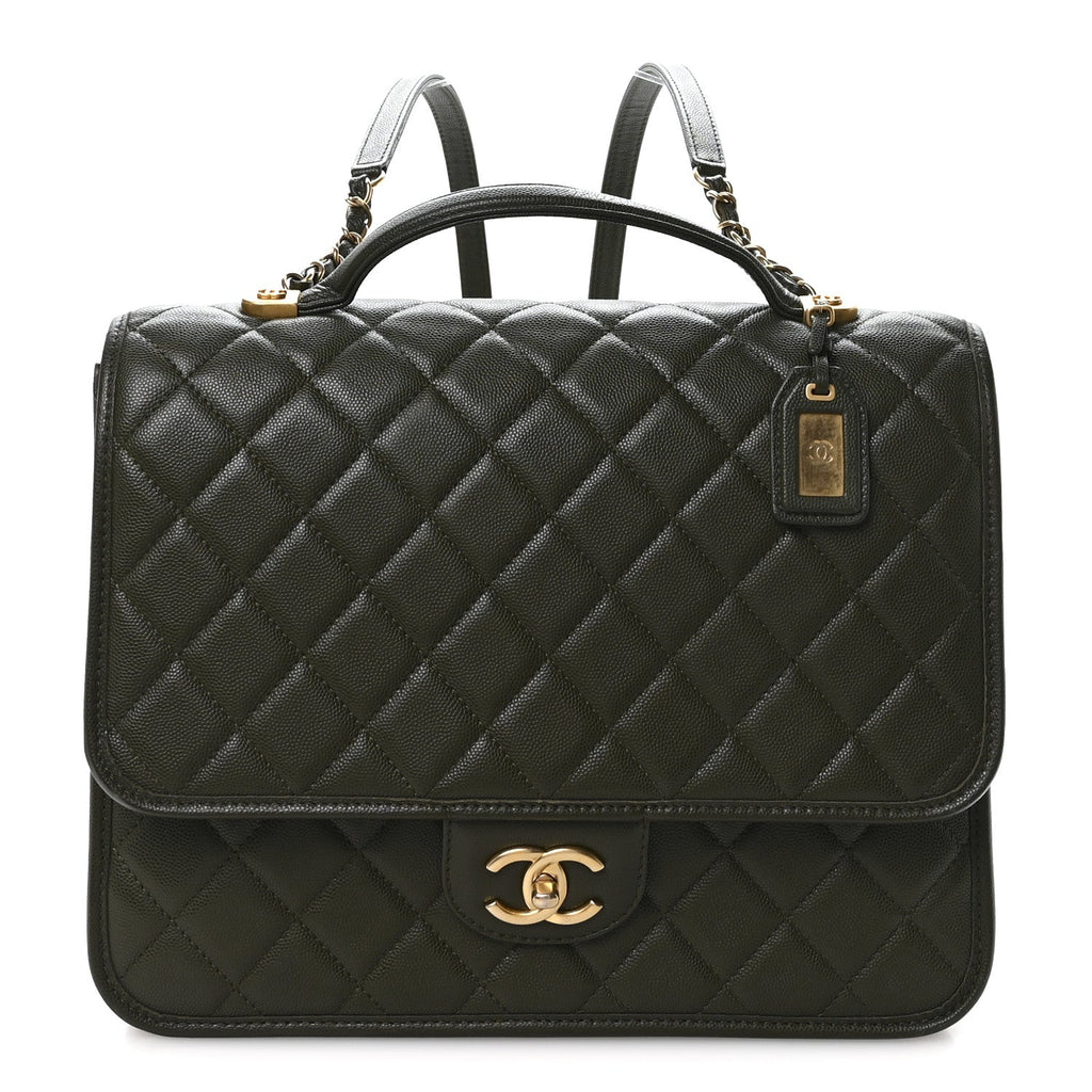 Caviar Quilted School Memory Backpack Dark Green