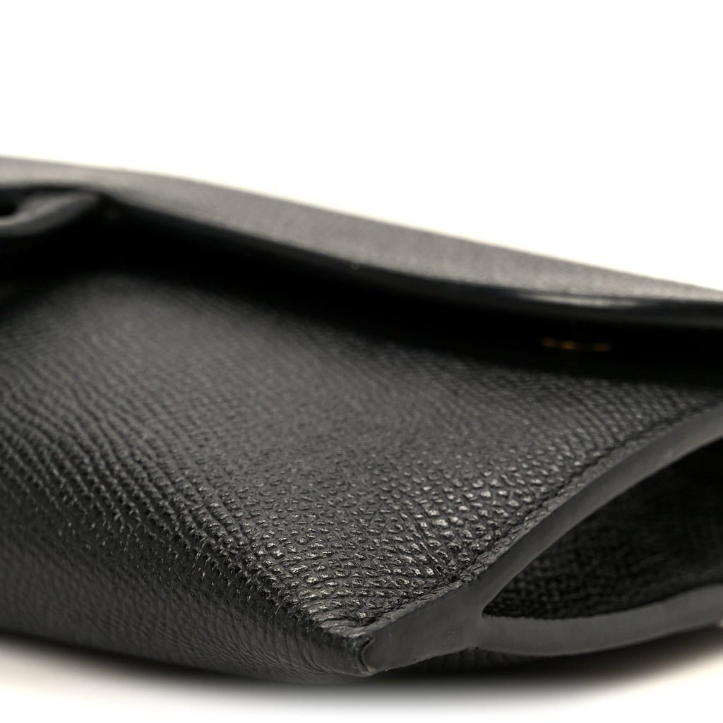 Grained Calfskin Saddle Chain Wallet Pouch Black