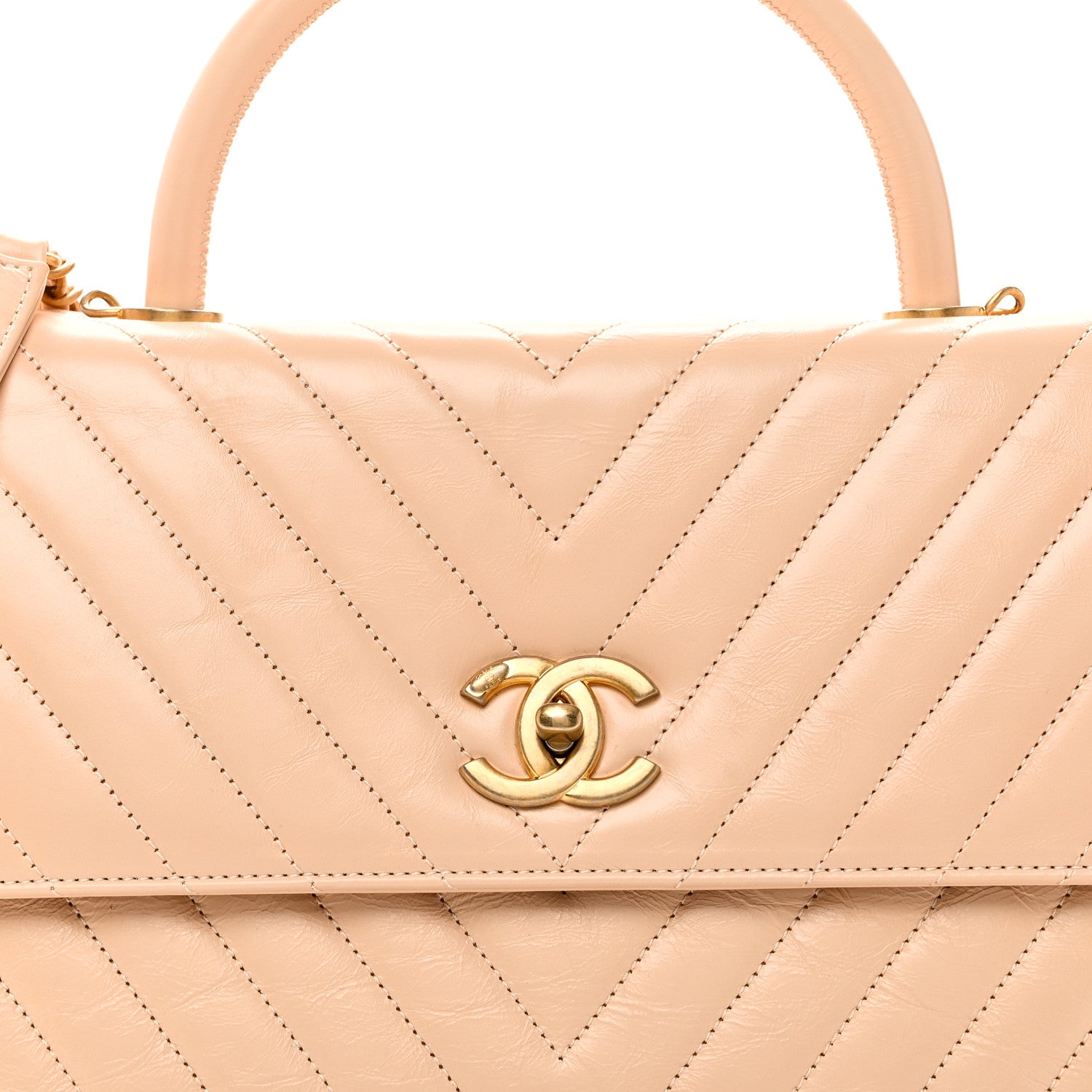 Calfskin Chevron Quilted Medium Coco Handle Flap Beige