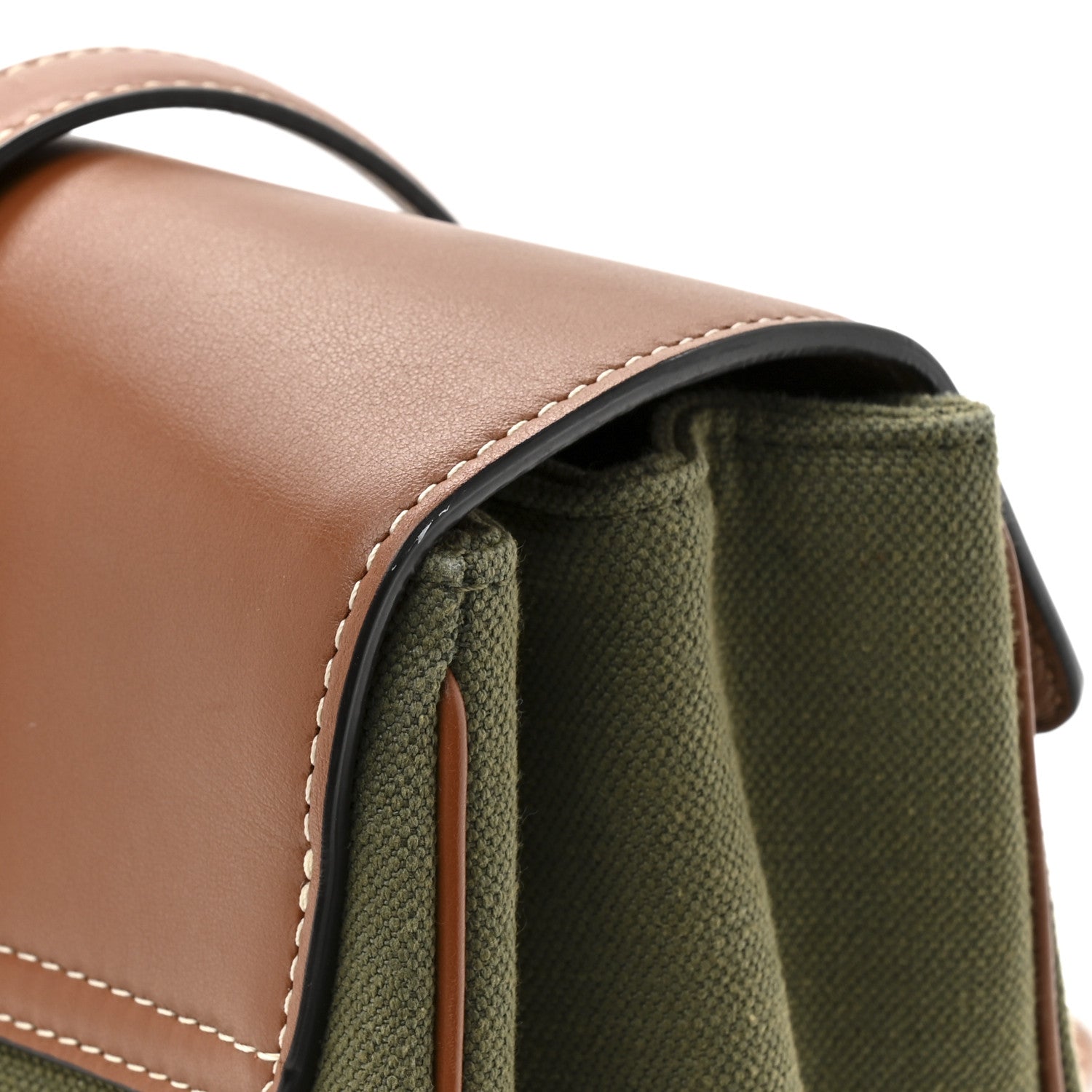 Canvas Calfskin Medium Soft 16 Top Handle Bag Khaki Tan