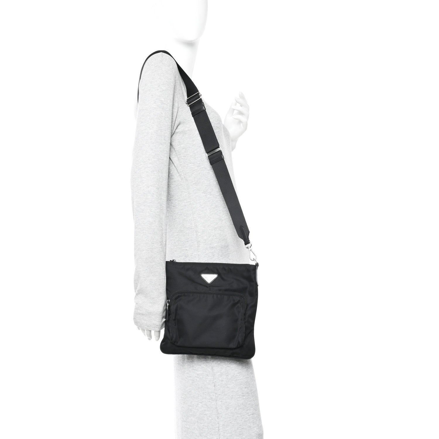Tessuto Nylon Saffiano Flat Messenger Bag Black