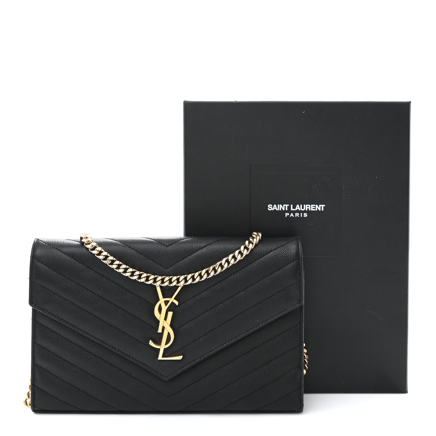 Grain De Poudre Matelasse Chevron Monogram Chain Wallet Black