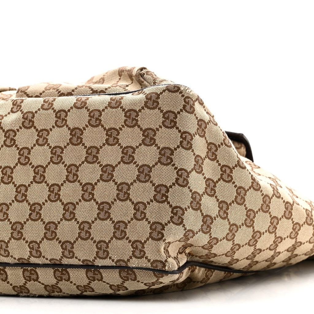 GG Monogram Medium Web Handle Double Pocket Tote Brown