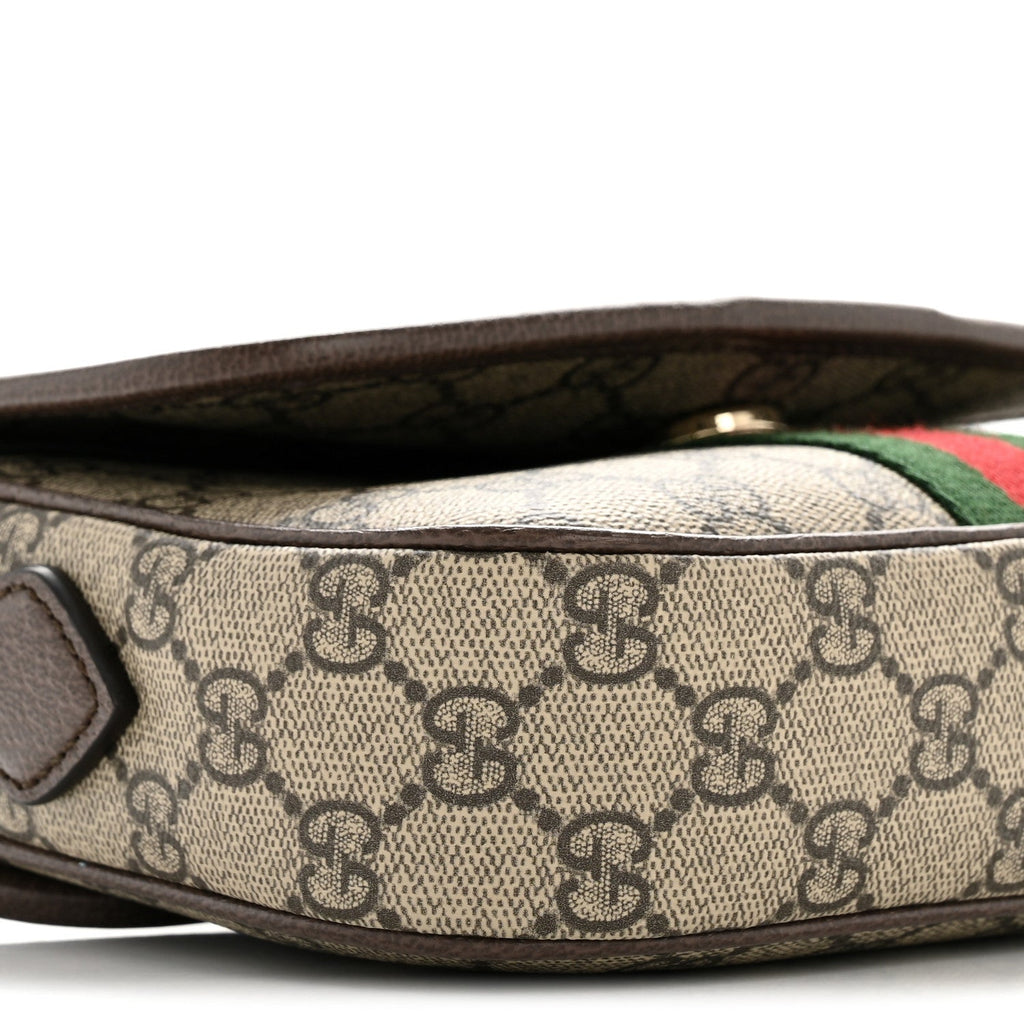 GG Supreme Monogram Textured Dollar Calfskin Small Ophidia Top Handle Shoulder Bag Beige Brown