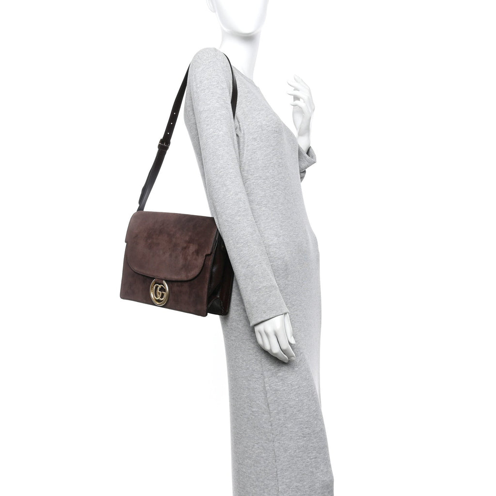 Suede Medium Torchon GG Ring Shoulder Bag Reflex Brown