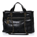 Snakeskin Glazed Calfskin Quilted Urban Mix Tote Black
