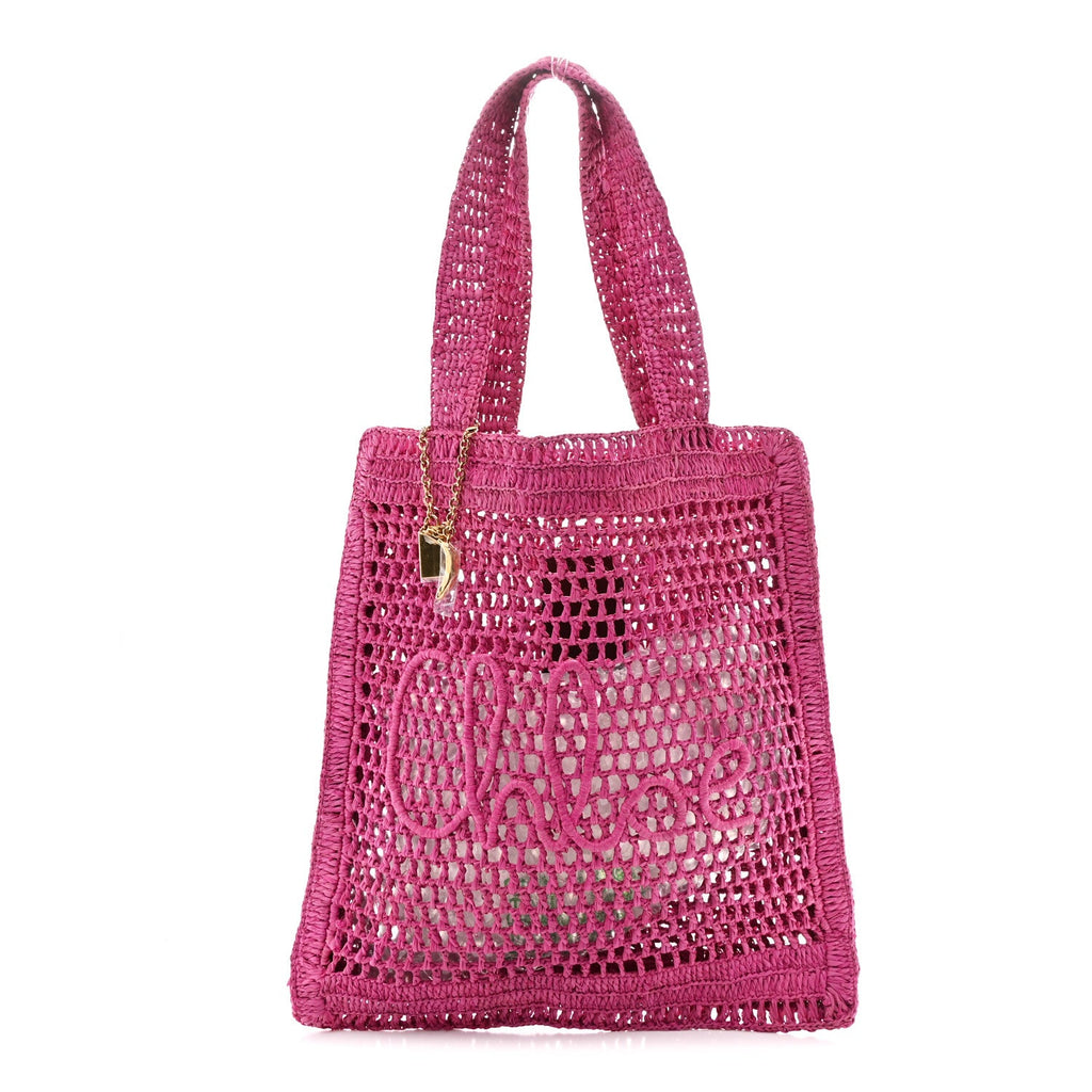 Raffia Summer Banana Tote Fuchsia Rose