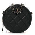 Caviar Quilted Round Clutch With Chain Black