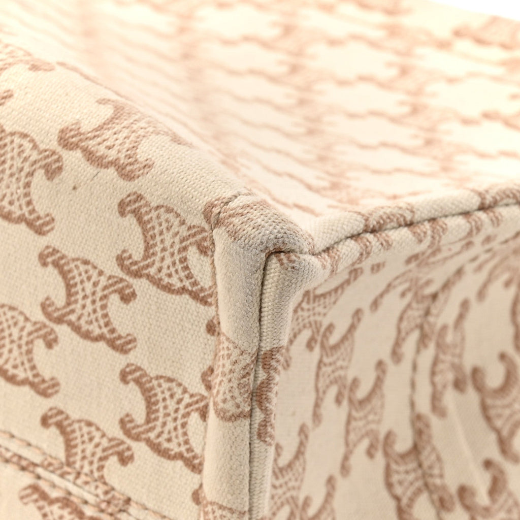 Canvas Calfskin Triomphe Print Small Cabas Thais White