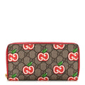 GG Supreme Monogram Apple Zip Around Wallet Beige Multicolor Lobster Red