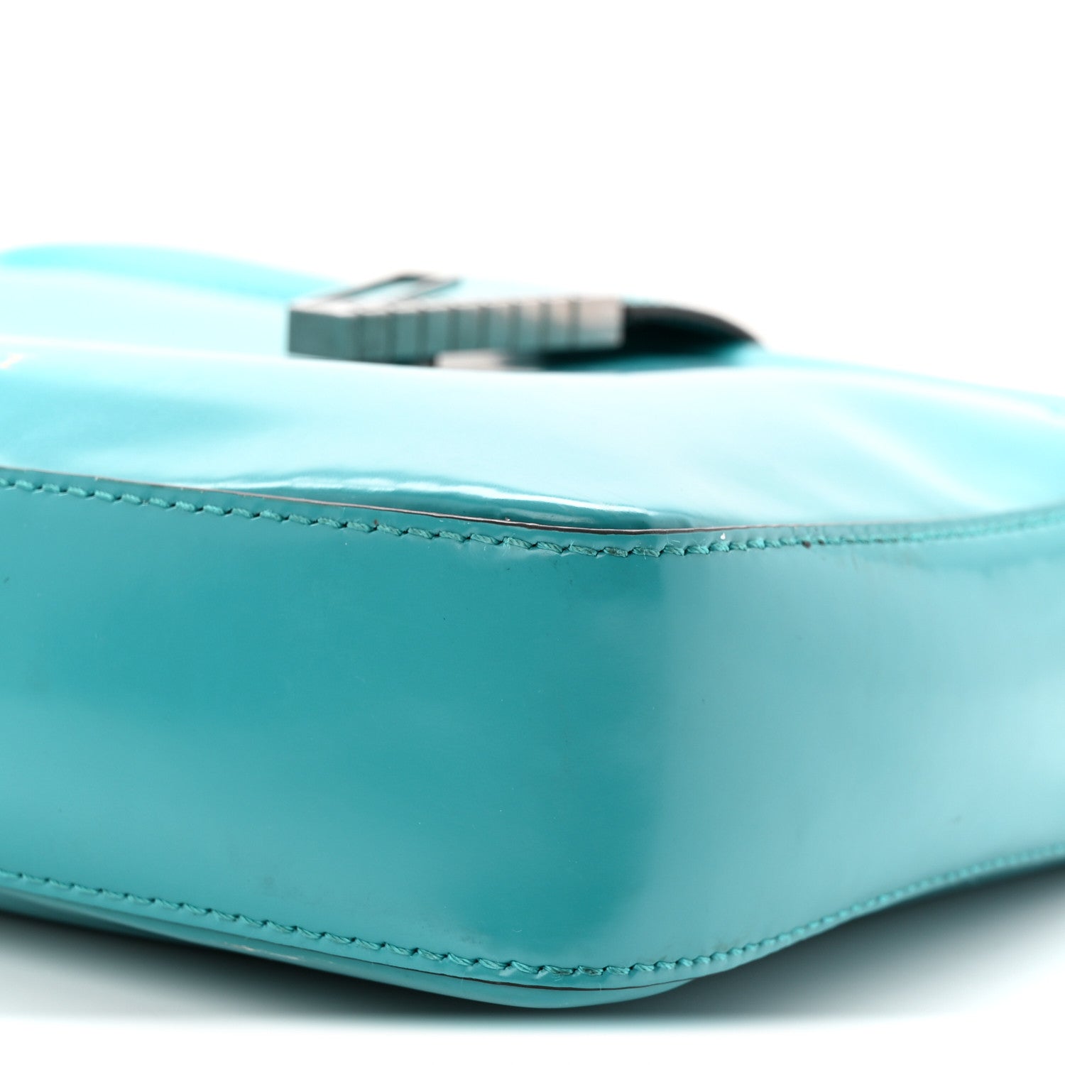 Shiny Calfskin V Greca Messenger Bag Teal