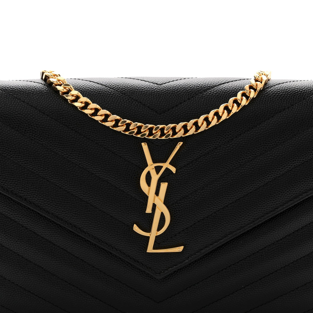 Grain De Poudre Matelasse Chevron Monogram Chain Wallet Black