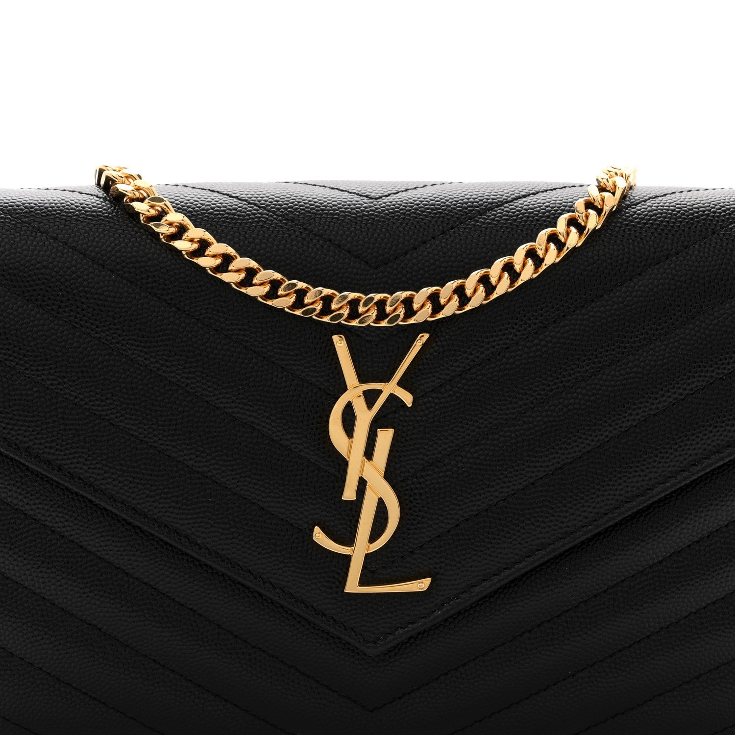 Grain De Poudre Matelasse Chevron Monogram Chain Wallet Black
