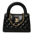 Shiny Aged Calfskin Quilted Nano Kelly Shopper Black