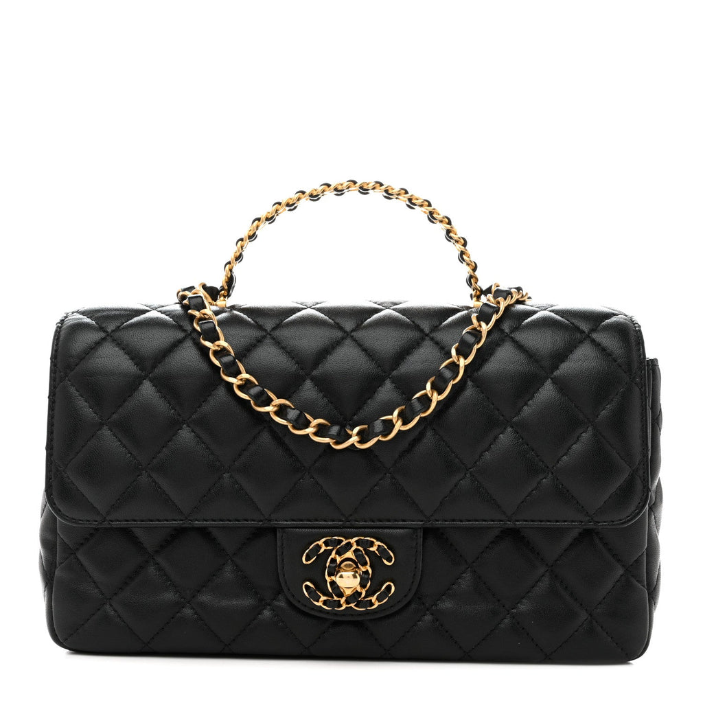 Lambskin Quilted Small Strass On Top Flap Bag Black