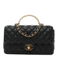 Lambskin Quilted Small Strass On Top Flap Bag Black