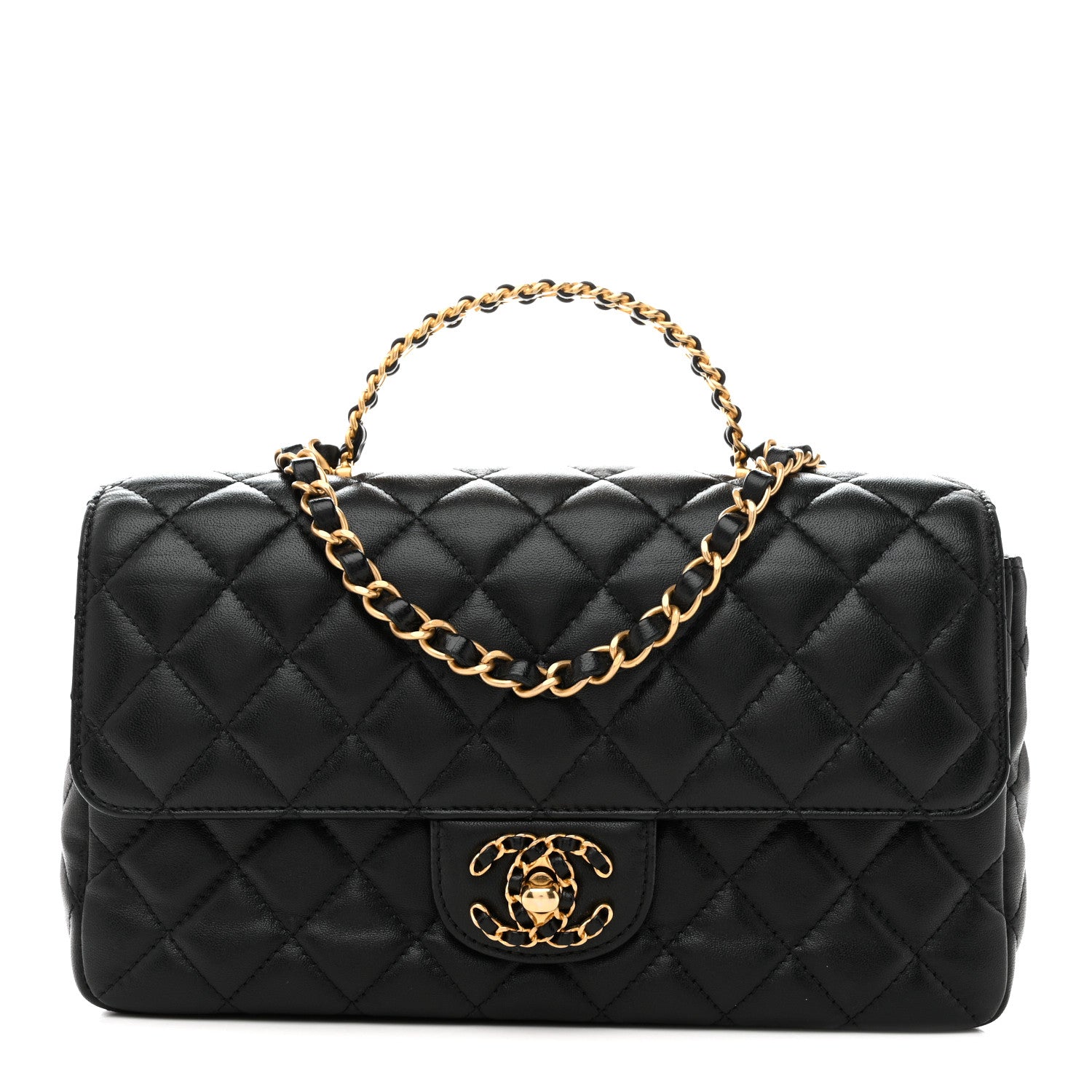 Lambskin Quilted Small Strass On Top Flap Bag Black