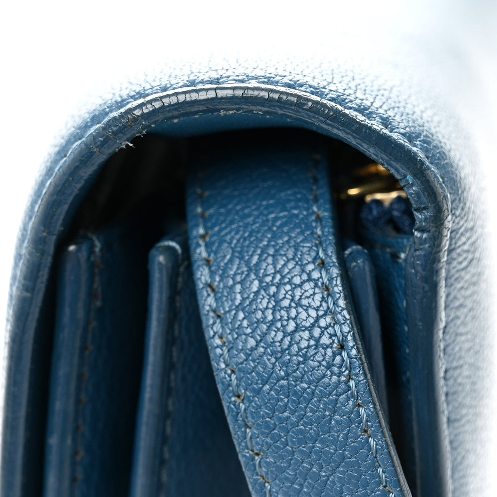 Goatskin Calfskin Medium Classic Box Flap Bag Deepsea