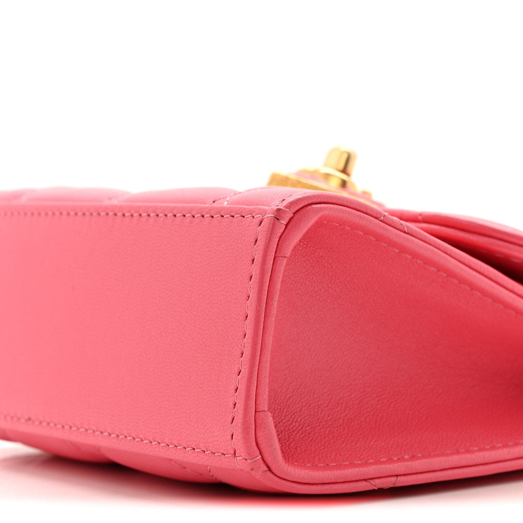 Lambskin Plexiglass Quilted Coco Love Clutch With Chain Pink
