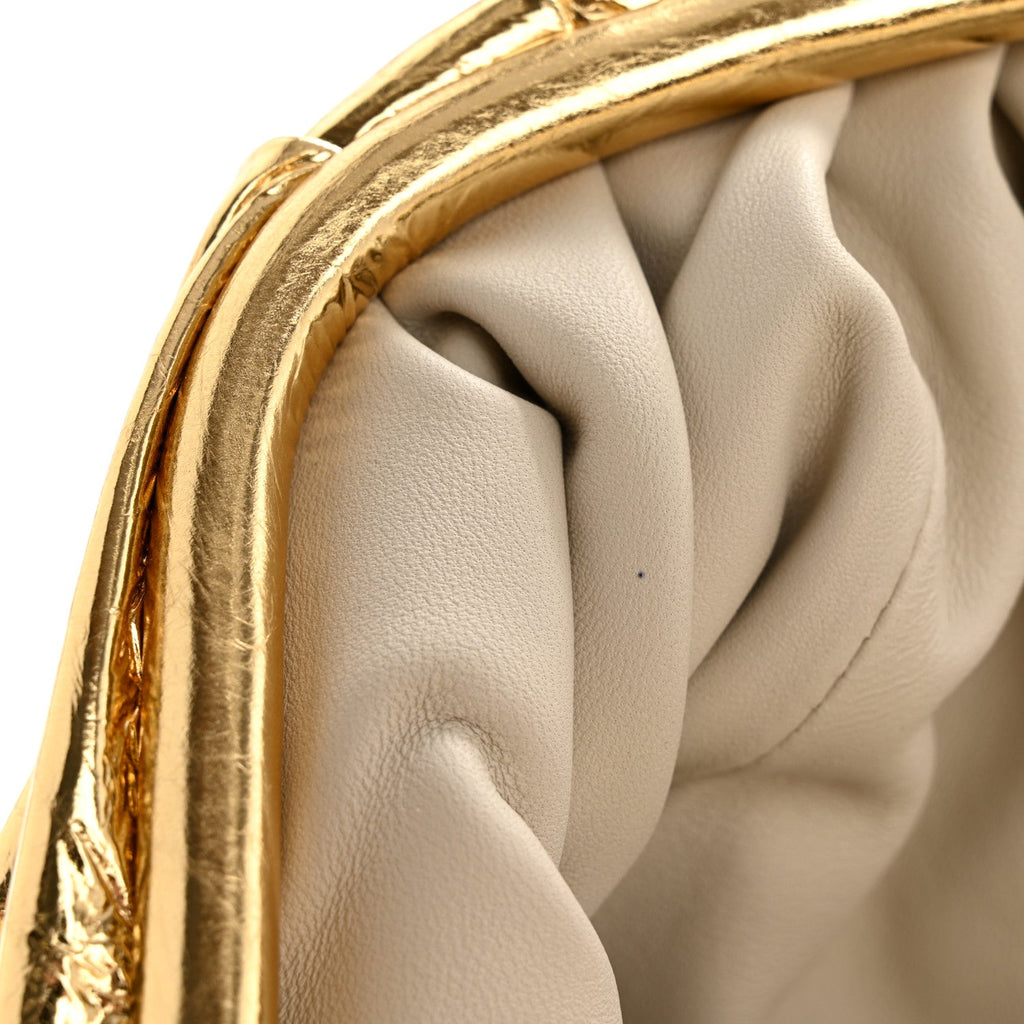 Metallic Crinkled Lambskin The Pouch Oversized Clutch Oro