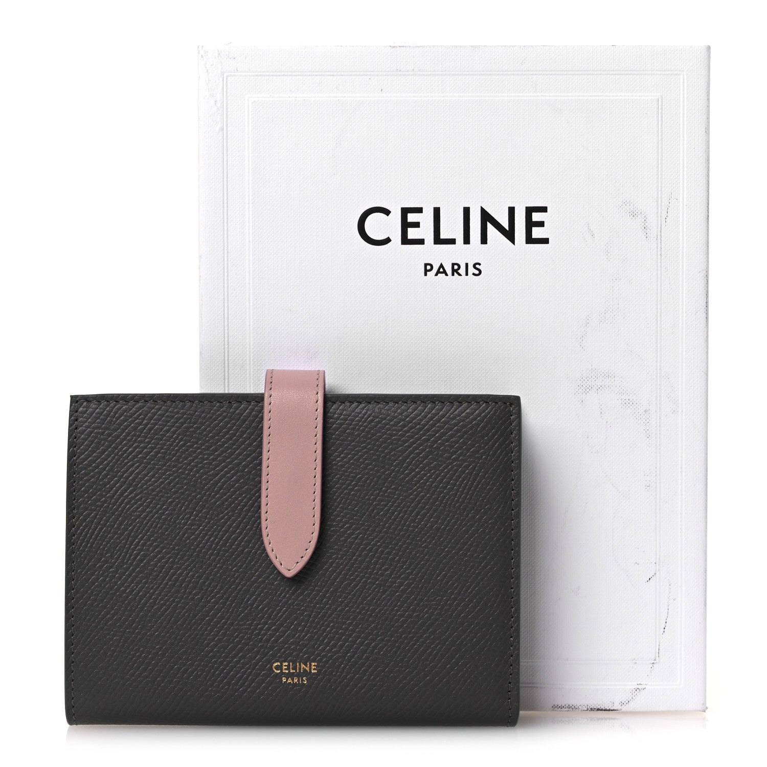 Grained Calfskin Medium Multifunction Strap Wallet Grey Vintage Pink