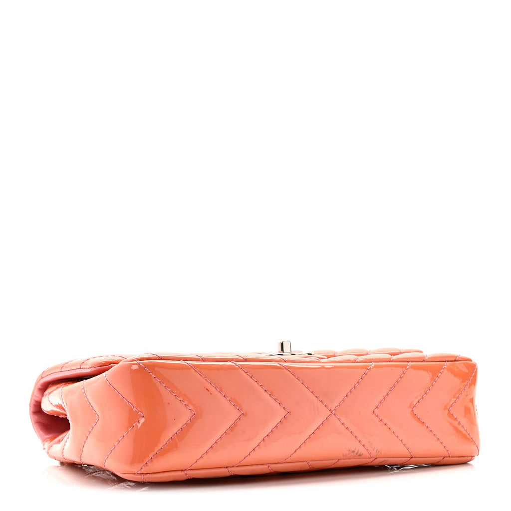 Patent Chevron Quilted Medium Single Flap Pink